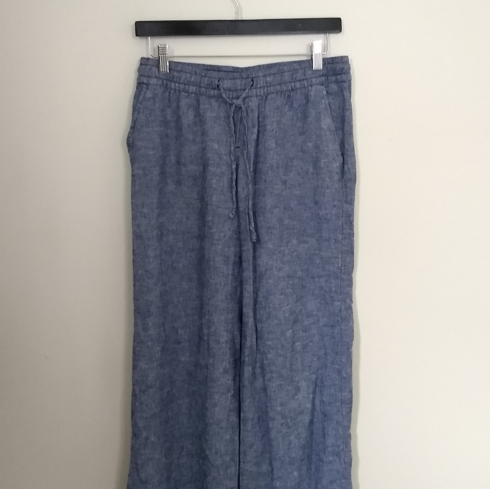 Chambray Elastic Wide Leg Pants, XS
